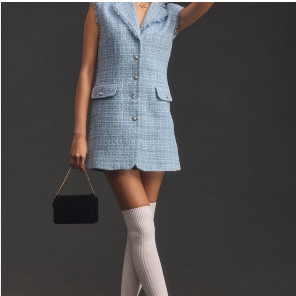 COPY - Elegant Maeve Anthropologie blue tweed dress sz 4p Chanel vibes